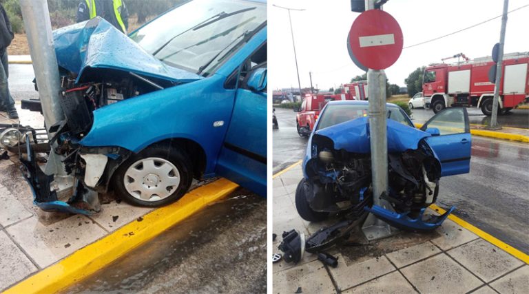Σπάτα: Αυτοκίνητο καρφώθηκε στην κολόνα – Στο νοσοκομείο ο οδηγός (φωτό)